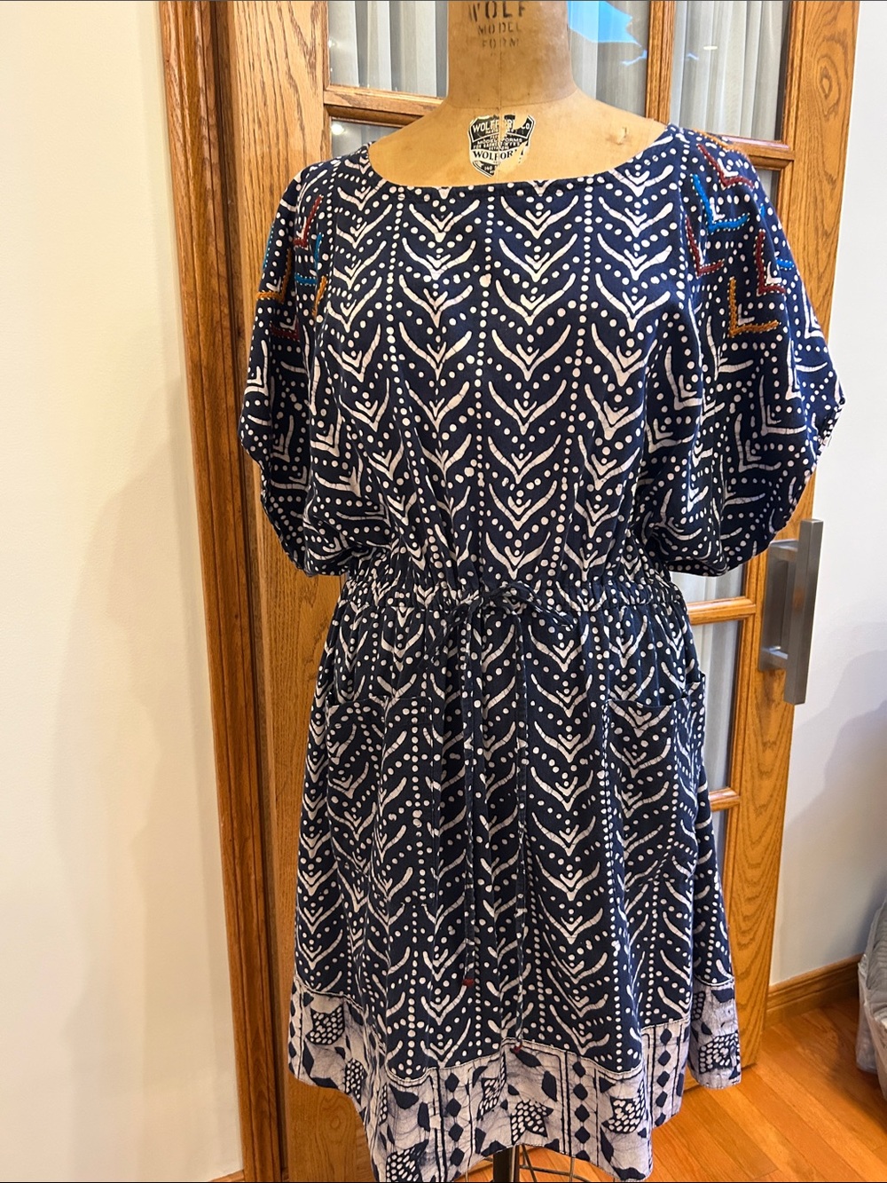 Navy cotton batiked Dress/ mini caftan